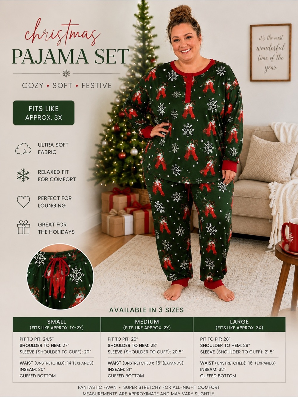 Fantastic Fawn Green & Red Christmas Pajama Set for Kids